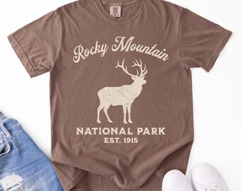 Rocky Mountain National Park Shirt Comfort Colors Vintage Elk Graphic Tee EST 1915 Colorado Souvenir Hiking Outdoors Gift Unisex Park Lover