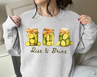 Grappig sweatshirt met augurk | Rise and Brine Canning ronde hals | Gildan uniseks trui voor Homesteaders | Gezellig boerenkeukencadeau