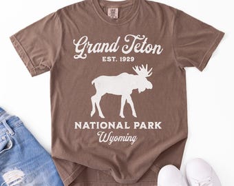 Grand Teton Distressed National Park Shirt, Wyoming Moose Tee, Vintage National Park Souvenir, Comfort Colors Nature T Shirt Gift