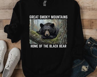 Great Smoky Mountains Black Bear Crewneck Sweatshirt Home of the Black Bear Shirt Vintage Wildlife Graphic National Park Souvenir Top