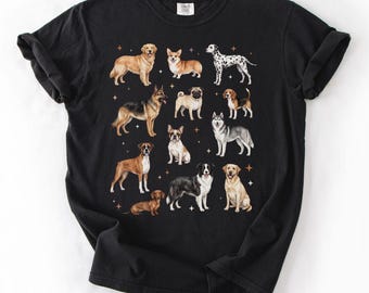 Dog Lover Comfort Colors T-Shirt with Cute Dog Breeds Golden Retriever, Pug, Corgi, Perfect Gift for Dog Moms & Dads, Dog Rescue Shirt