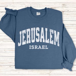 Jerusalem Israel Distressed Crewneck Sweatshirt, Israel Unterstützer Davidstern Unisex Crew Jüdischer Stolz Israel Kleidung, Heilige Land Geschenkidee