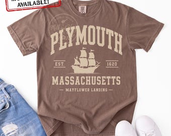Maglietta "Plymouth Massachusetts Mayflower Landing" / Maglietta vintage Comfort Colors con nave del Ringraziamento