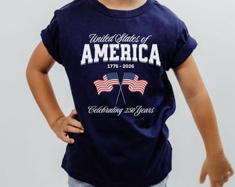 Youth United States of America 250 Year Flag 1776-2026 Semiquincentennial T-Shirt, Lightweight Cotton USA Patriotic Tee, Fourth of July Top