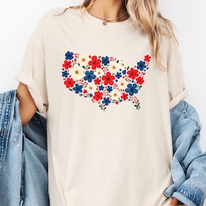 Bequemes T-Shirt mit Blumenkarte für Naturliebhaber Patriotisches Hemd für den Sommer 4