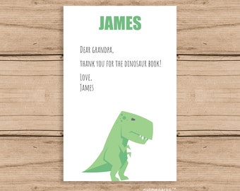 T-Rex Dinosaur stationery, dinosaur birthday thank you notes, dinosaur birthday party kids printable stationery