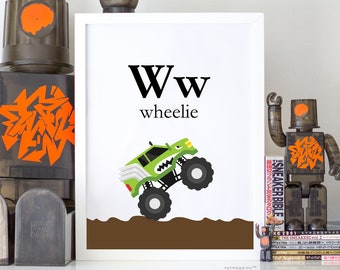 Ww for Wheelie Monster Truck Artwork, Printable Monster Truck Art, monster truck art, monster truck birthday party