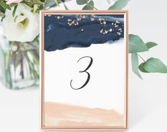 Elegant Wedding Table Numbers 1-100, Printable wedding table numbers, blue pink wedding table cards, bridal shower table numbers