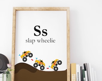 Ss for Slap Wheelie Monster Truck Artwork, Printable Monster Truck Art, monster truck art, monster truck birthday party