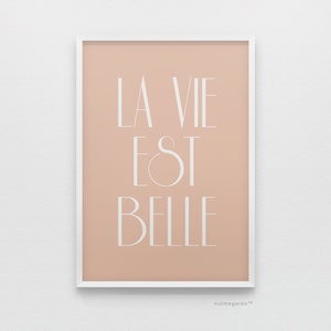 La Vie Est Belle Franse Poster Print - Het leven is mooi - Roze afdrukbare kunst, afdrukbare muurkunst