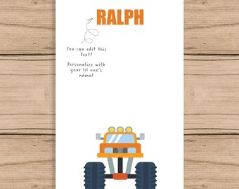 monster truck birthday party stationery, monster truck birthday party thank you notes, monster truck birthday party favors