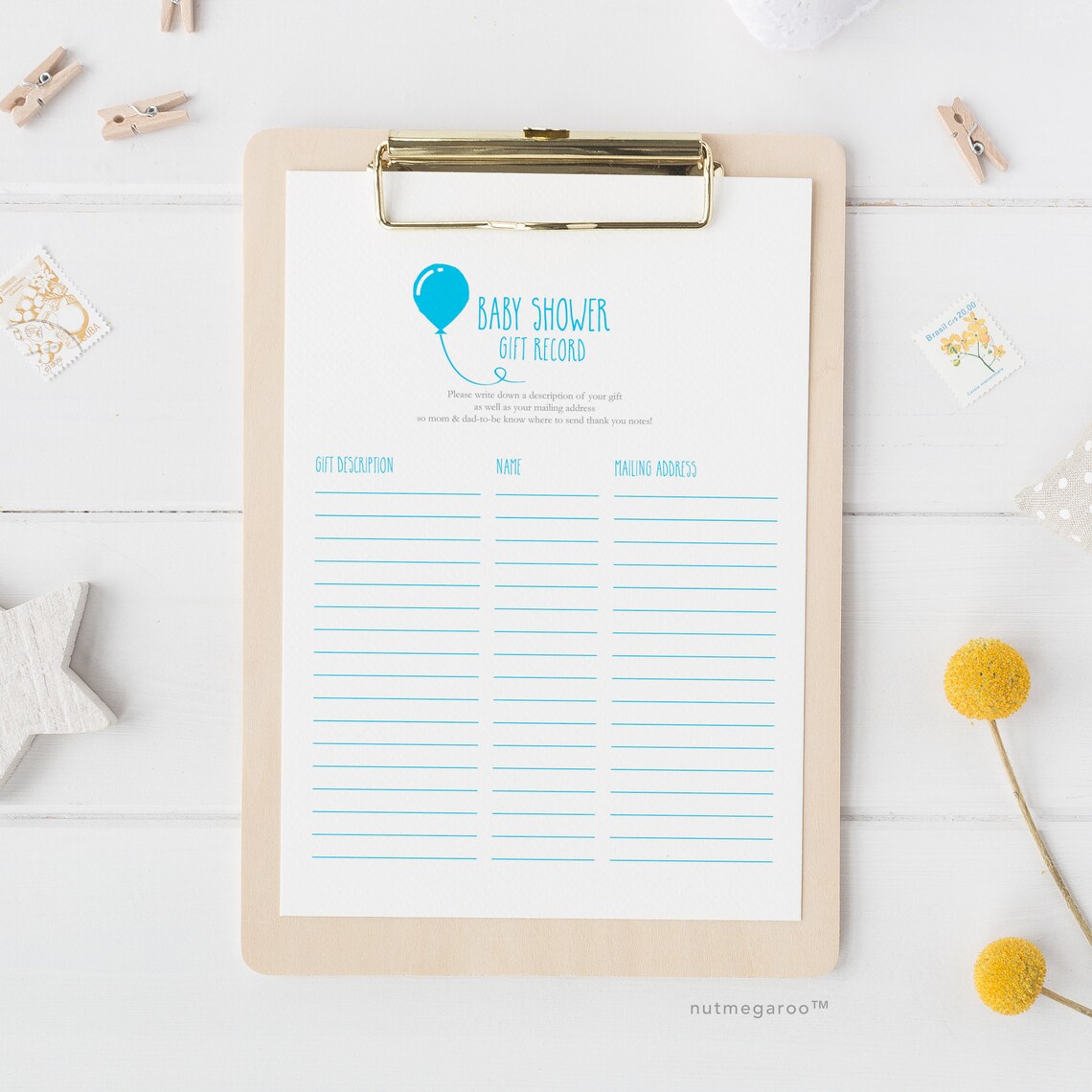 Baby Shower Gift Record Printable PDF Etsy