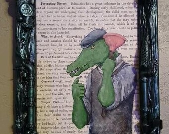 Croc O'Shyte crocodile plumber framed original painting
