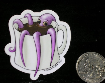 Coffeepus two inch die cut vinyl sticker