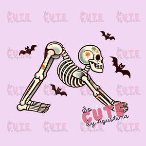 Retro Style Skeleton Yoga Pose PNG, halloween skeleton, halloween yoga decor, spooky yoga png, downward dog yoga png, halloween clipart, png