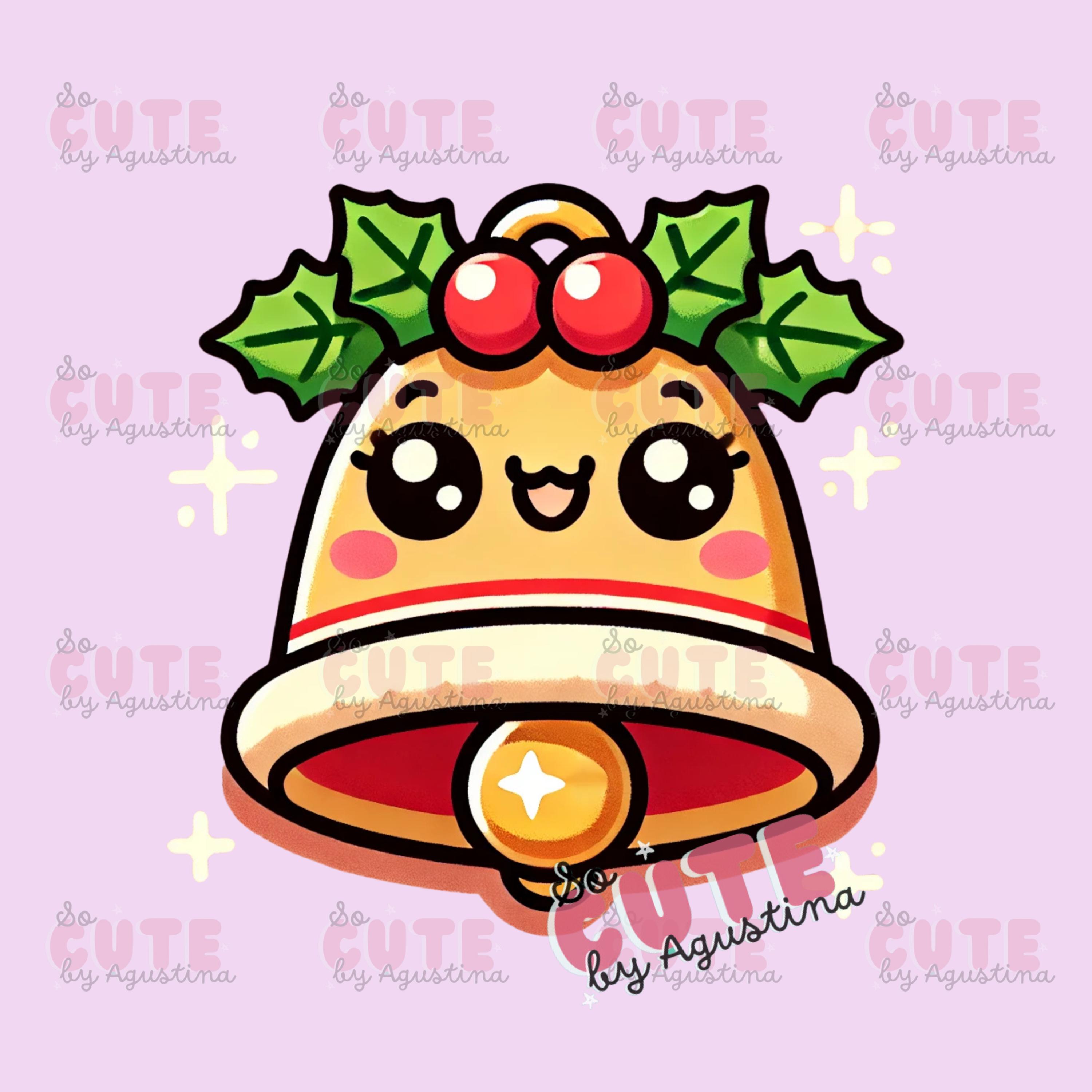 Kawaii Christmas Bell PNG Clipart, Cute Holiday Bell With Holly Clip ...