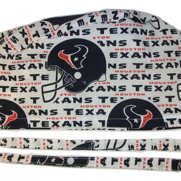 Mens Surgical Scrub Hat Handmade in the USA Houston Texans Cotton Fabric Nurse Cap Tie Back Doctor ER Chemo Surgery Skull