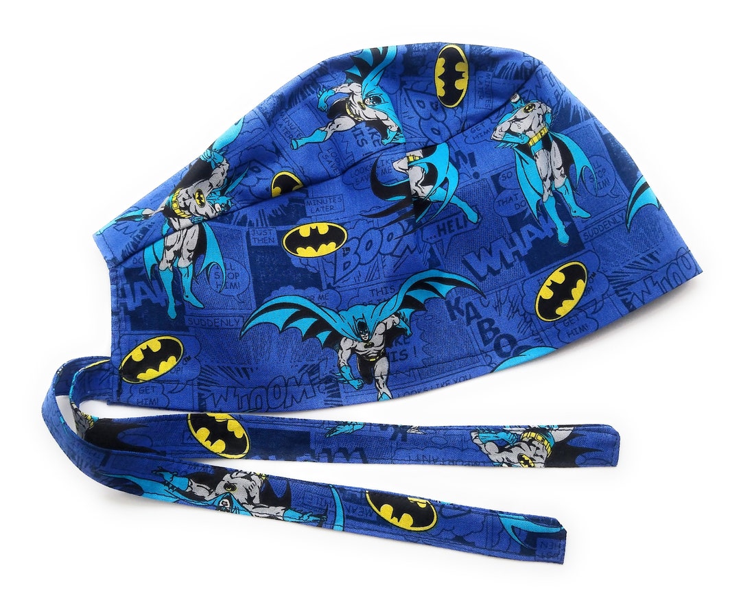 Batman Comics Surgical Scrub Hat Nurse Cap Tie Back Cotton Fabric