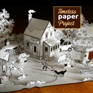 Dreamy Winter hockey Scene - Paper house template diorama kit for quiet activity-druckbares Papier-Diorama