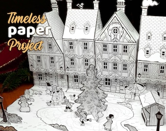 Printable Paper Village, 3d papercraft. Medieval Christmas Diorama (PDF Document)
