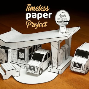 Printable Paper House Model Kit – gas station, bar Craft | Timeless Paper Project