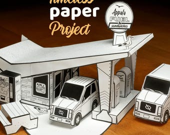 Kit de maqueta de casa de papel imprimible: gasolinera, bar, manualidades / Proyecto de papel atemporal