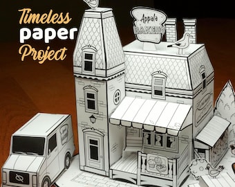 Panadería de papel imprimible, descarga instantánea: maqueta de casa victoriana 3D DIY - Familia de panaderos de papel