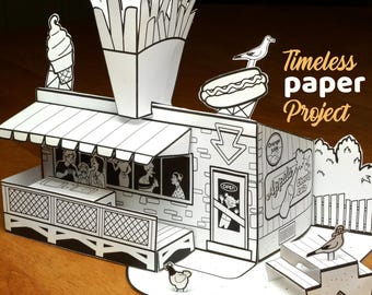 Plantillas imprimibles de Snack Bar: modelo 3D DIY, kit de manualidades de papel para proyectos de verano atemporales