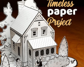 Kit de plantillas de casas de papel imprimibles: casa familiar en miniatura para principiantes / actividad/pasatiempo de manualidades con papel 3D