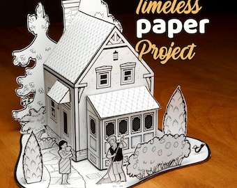 Printable Paper House templates Kit – beginner Miniature Family cottage |  3D paper craft activity/hobby
