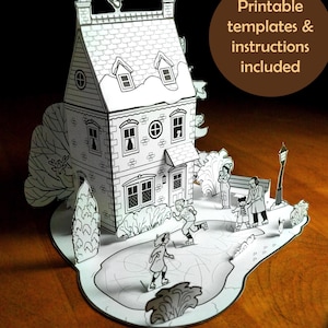 Family Skating Paper Diorama, Printable paperCraft House Template (PDF Kit)