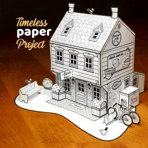 Printable paper Market templates, Paper Craft – Vintage Diorama house Kit (Digital Download)