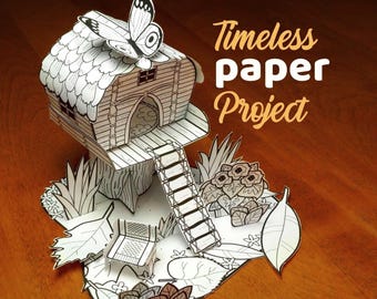 Casa de hadas de papel con mariposa - Modelo 3D imprimible, proyecto de manualidades de papel (Descarga PDF)