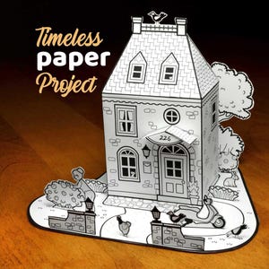 kid friendly Printable Cottage Paper House Model Kit – 3D Craft Project templates (PDF)