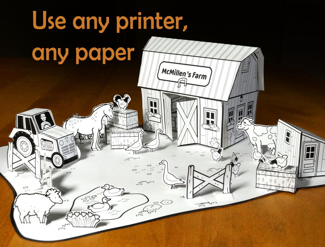 Printable Farm for Kids, DIY Papercraft Barn and Animals, Colouring ...