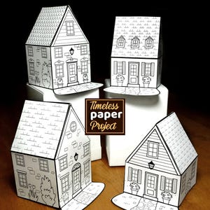 Printable Paper City house templates for beginner/kids, village starter kit, educational craft. PDF