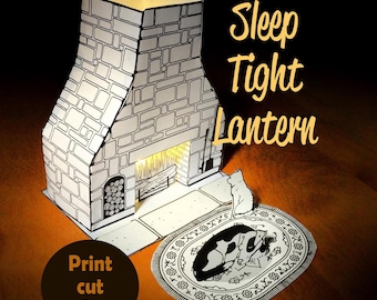 Night light Fireplace Lantern Craft templates • Cozy Bedtime Activity for Kids (PDF download)
