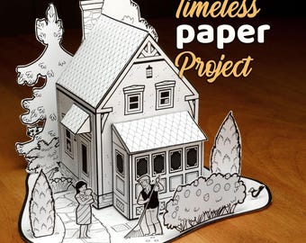 Kit de plantillas imprimibles de casas de campo en papel – actividad vacacional Cabaña familiar / Diorama 3D en papel