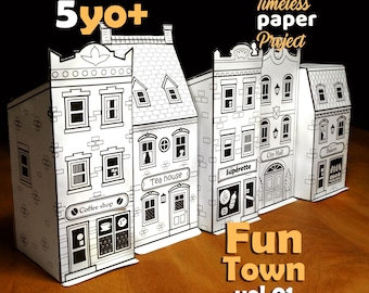 Paquete de 5 plantillas imprimibles de casas de papel para niños / Kit de manualidades de ciudad en 3D