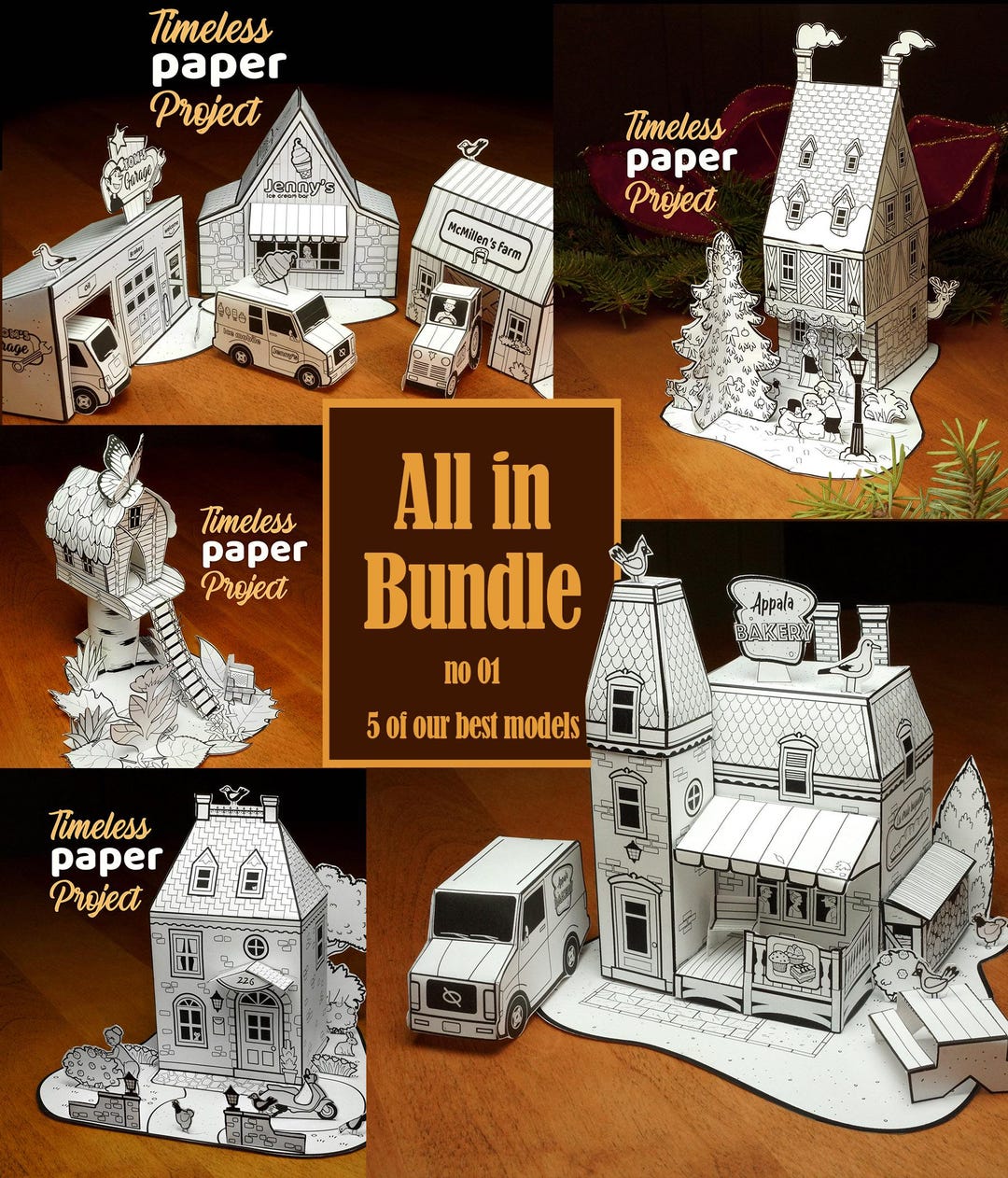 5 Printable Models Bundle, Paper House Template, 3d Papercraft for ...