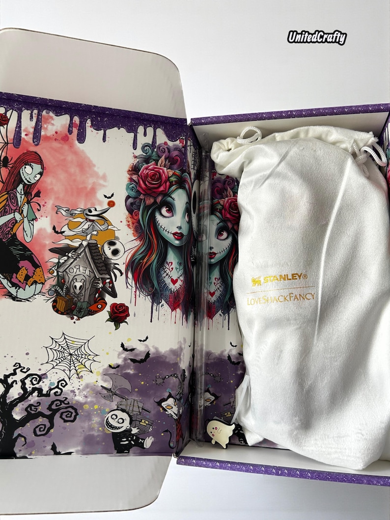 Vaso Jack y Sally que brilla en la oscuridad, vaso navideño de Pesadilla antes de Navidad, Halloween, 40 oz, personalizado con nombre, regalo personalizado para ella imagen 6