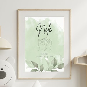 Personalisierbares Geburtsdaten-Poster | Geburtstafel mit Namen & Geburtsdetails | Einzigartiges Geschenk zur Geburt | Babyzimmer Deko