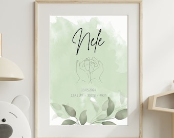 Personalisierbares Geburtsdaten-Poster | Geburtstafel mit Namen & Geburtsdetails | Einzigartiges Geschenk zur Geburt | Babyzimmer Deko