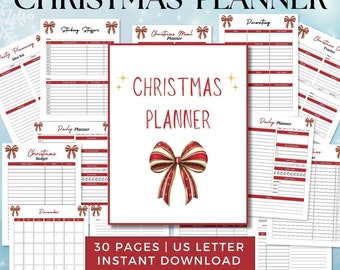 Planificador navideño imprimible / Planificador de vacaciones / Rastreador de regalos / Planificador de presupuesto navideño / Planificador de comidas navideñas / Lista de deseos navideños /