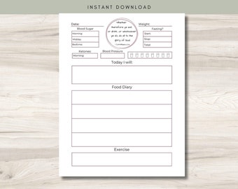Diario de dieta imprimible / Rastreador de dieta imprimible / Rastreador de alimentos / Diario de alimentos / Diario de salud y bienestar de Faith / Rastreador de salud imprimible