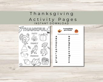 Manualidad del Día de Acción de Gracias / Actividad de gratitud para niños / Página para colorear del Día de Acción de Gracias / Alfabeto de gratitud / Manualidad de la escuela dominical / Otoño