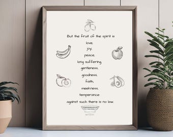Arte mural del fruto del Espíritu / Arte mural de las Escrituras / Arte mural con versículos bíblicos / Fruto del Espíritu / Retro / Imagen del fruto del Espíritu