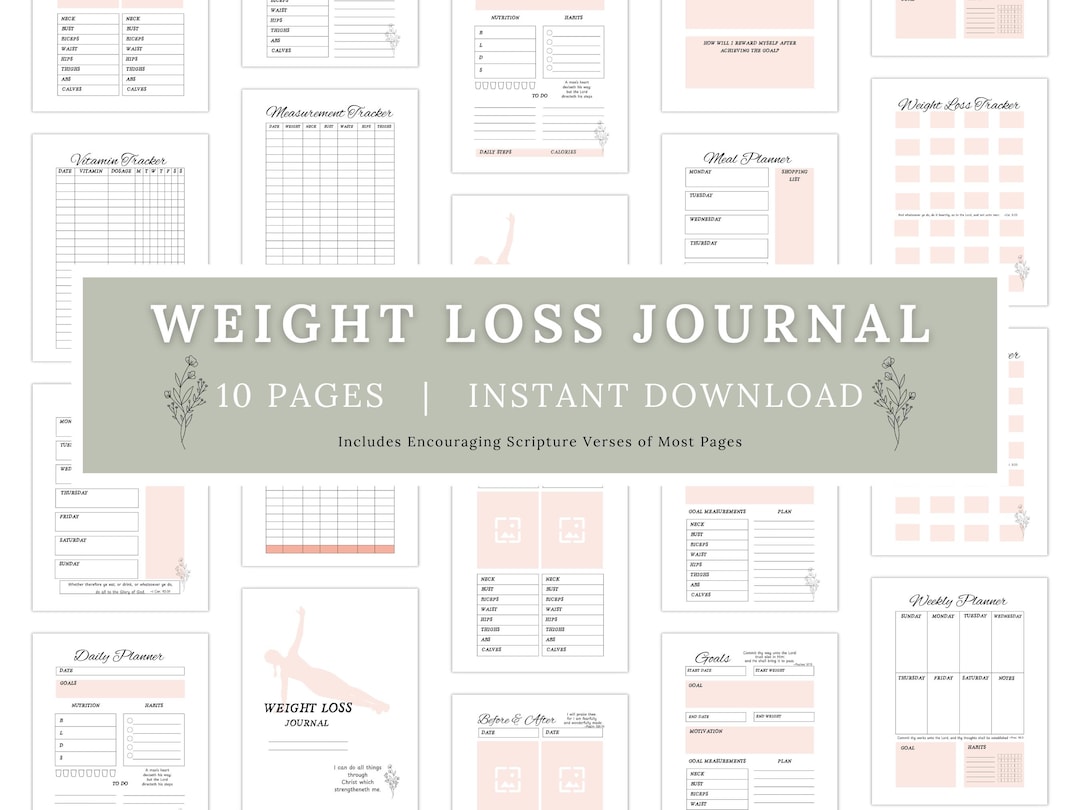 Faith-based Weight Loss Journal Scripture Bible Verse Food Tracker Diet and Exercise Planner(pdf ...