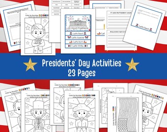 Hojas de actividades para colorear por números para el Día de los Presidentes Hojas de trabajo para colorear por números fáciles Páginas para colorear patrióticas para niños en el aula de primaria