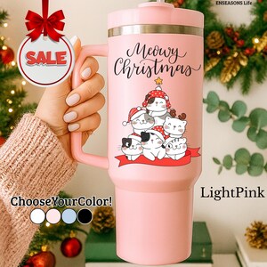 Meowy Christmas Cat Tumbler, Holiday Kitty Stack Cup, Cat Lover Christmas Gift, Cat Mom Present, Secret Santa Idea, Stocking Stuffer